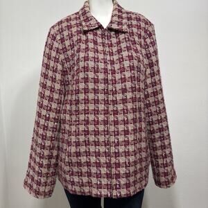 Sag Harbor Womens Plaid Blazer Size‎ 14 Full Zip Front Metallic Thread Tweed